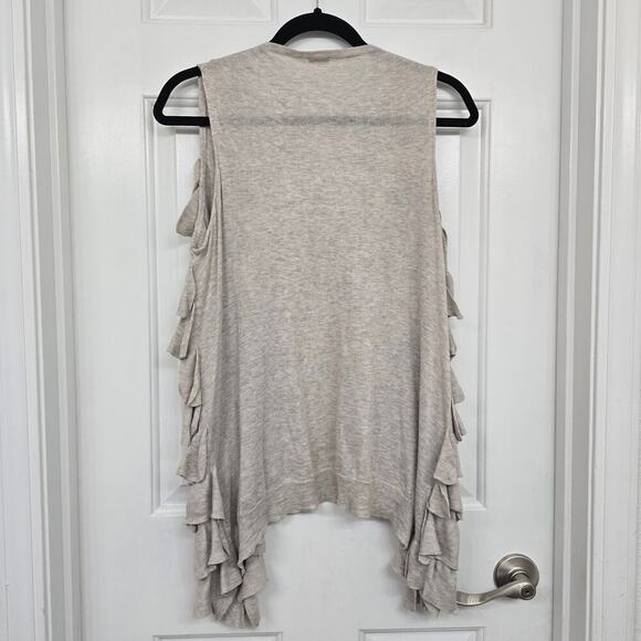 J.Crew Oatmeal Knit Vest M OpenFront Tiered Ruffle Pima Cotton Wool Blend Duster - Picture 3 of 9
